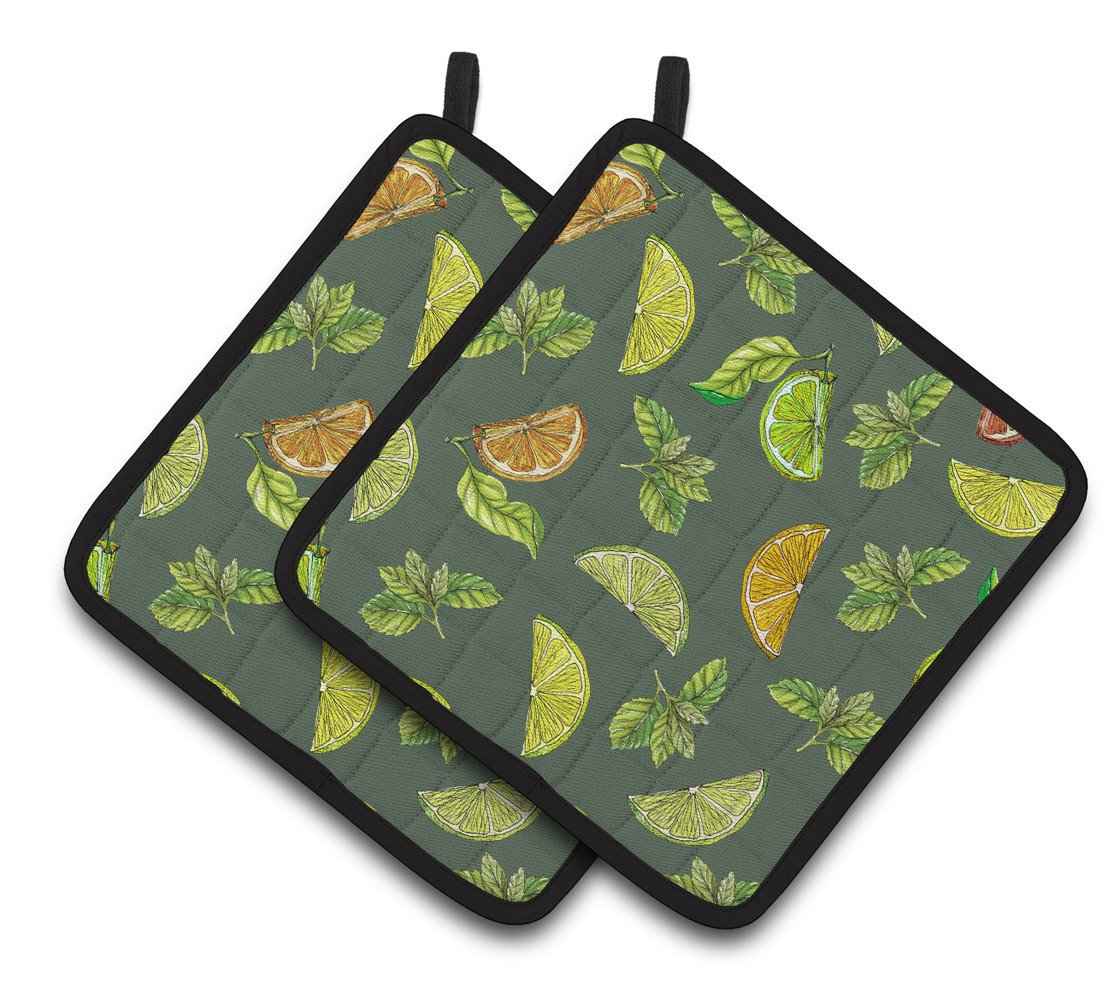 "Lemons, Limes and Oranges Pair of Pot Holders BB5207PTHD" by Caroline's Treasures