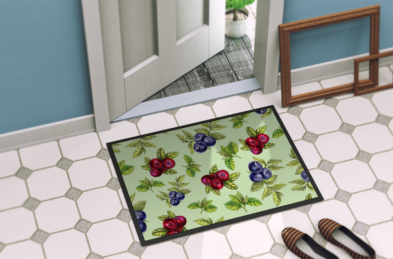 Berries in Green Indoor or Outdoor Mat 24x36 BB5208JMAT by Caroline's Treasures