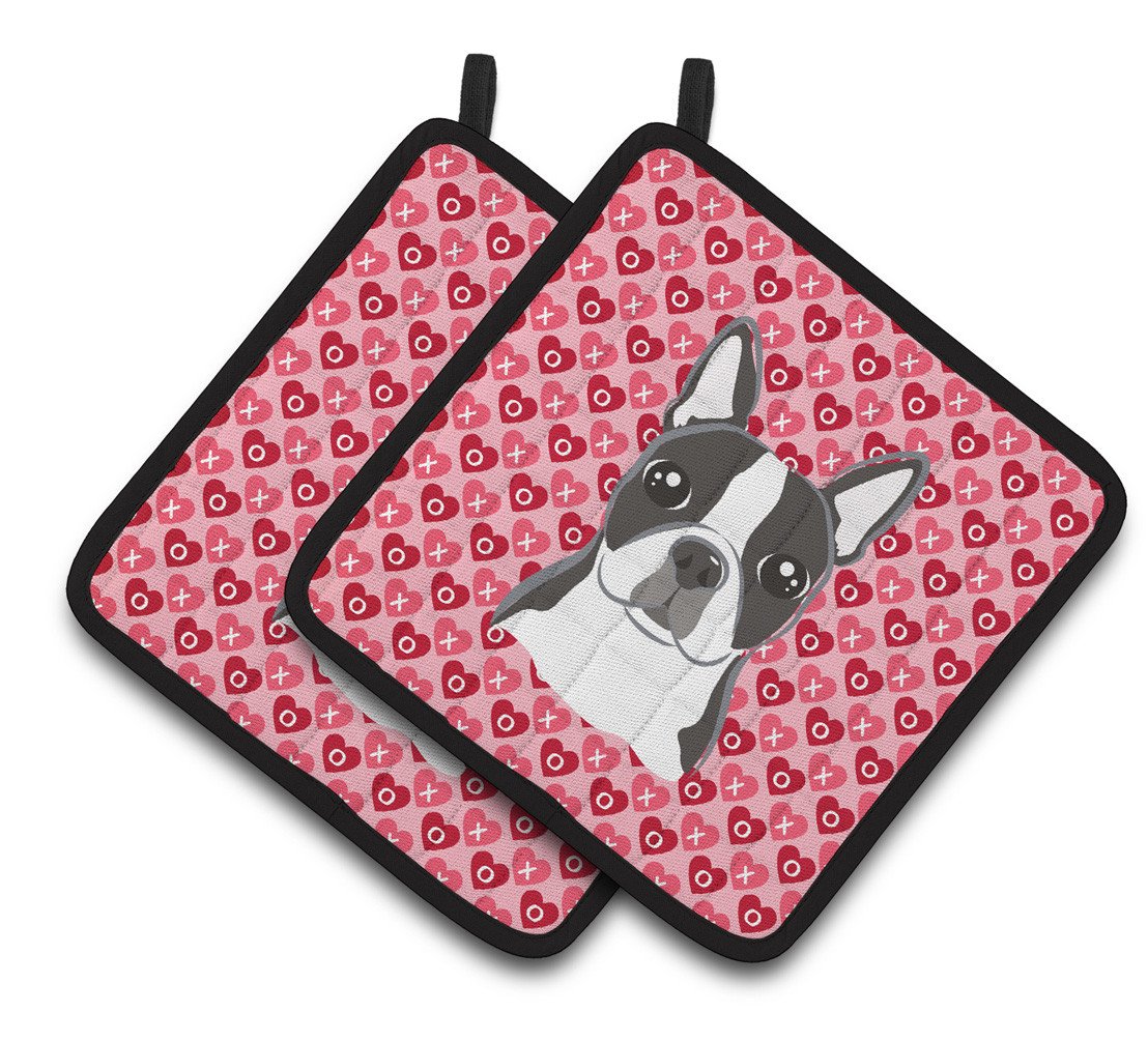 Boston Terrier Hearts Pair of Pot Holders BB5273PTHD by Caroline&#39;s Treasures