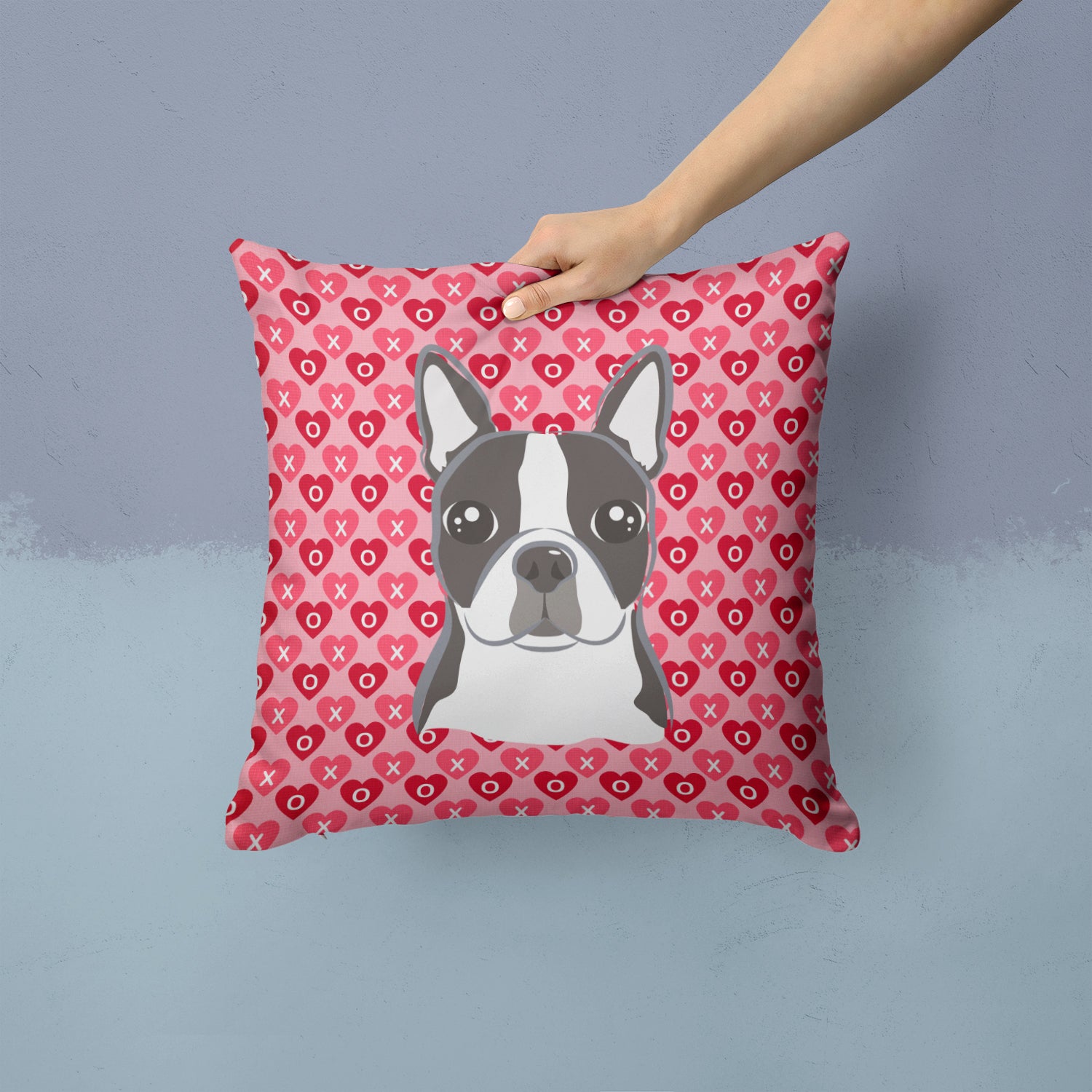 Boston Terrier Hearts Fabric Decorative Pillow BB5273PW1414 - the-store.com