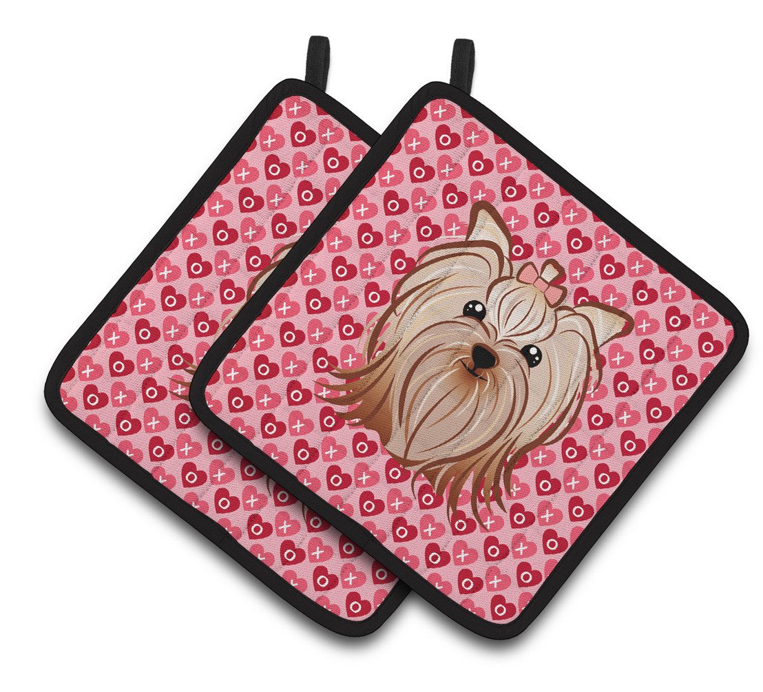 Yorkie Yorkishire Terrier Hearts Pair of Pot Holders BB5274PTHD by Caroline's Treasures