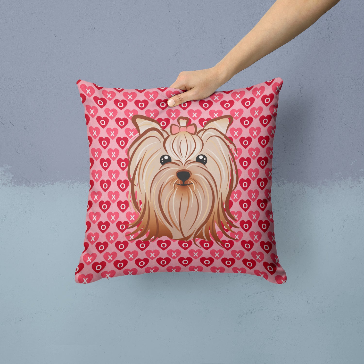 Yorkie Yorkishire Terrier Hearts Fabric Decorative Pillow BB5274PW1414 - the-store.com