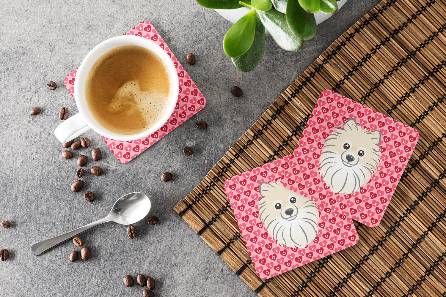 Pomeranian Hearts Foam Coaster Set of 4 BB5277FC - the-store.com