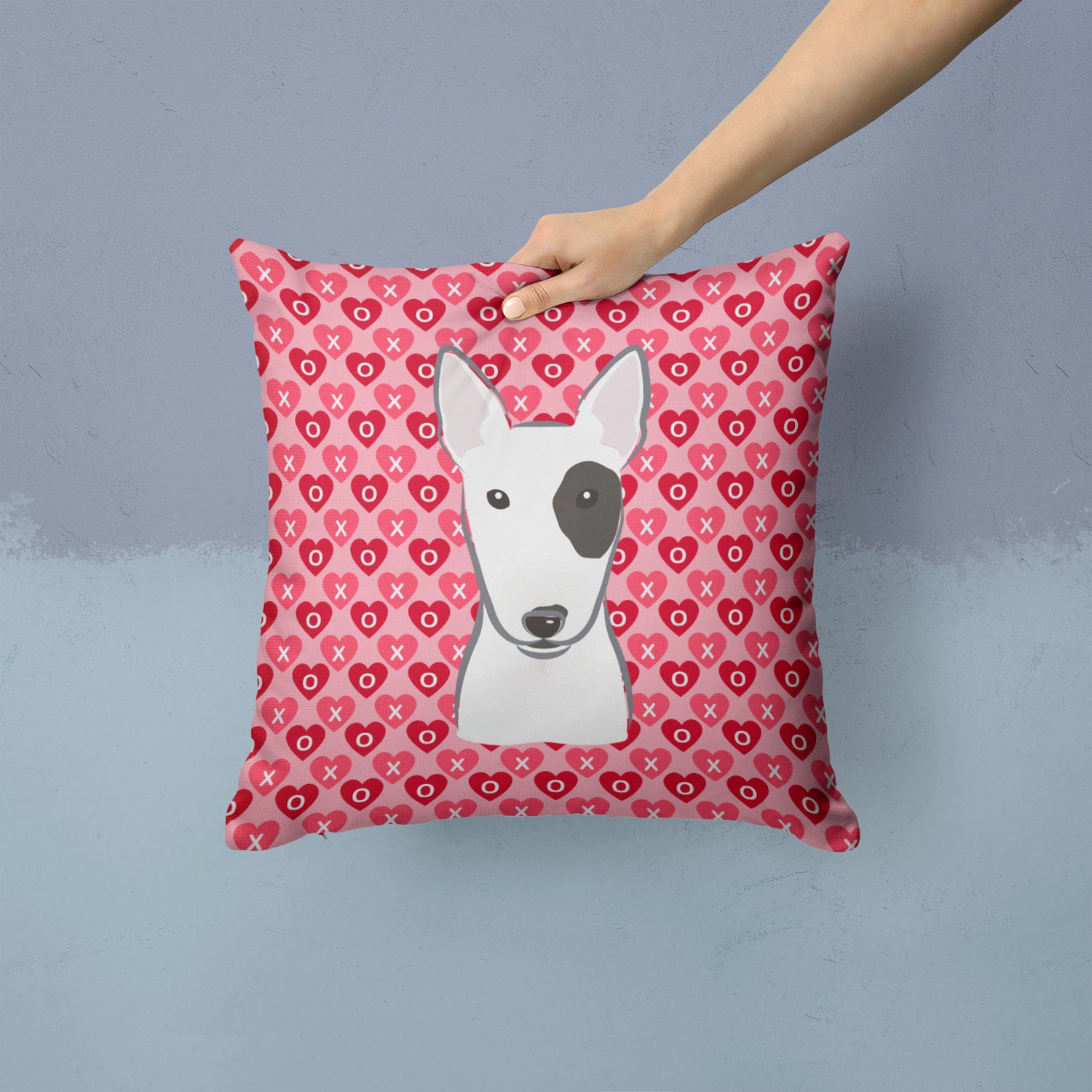 Bull Terrier Hearts Fabric Decorative Pillow BB5279PW1414 - the-store.com