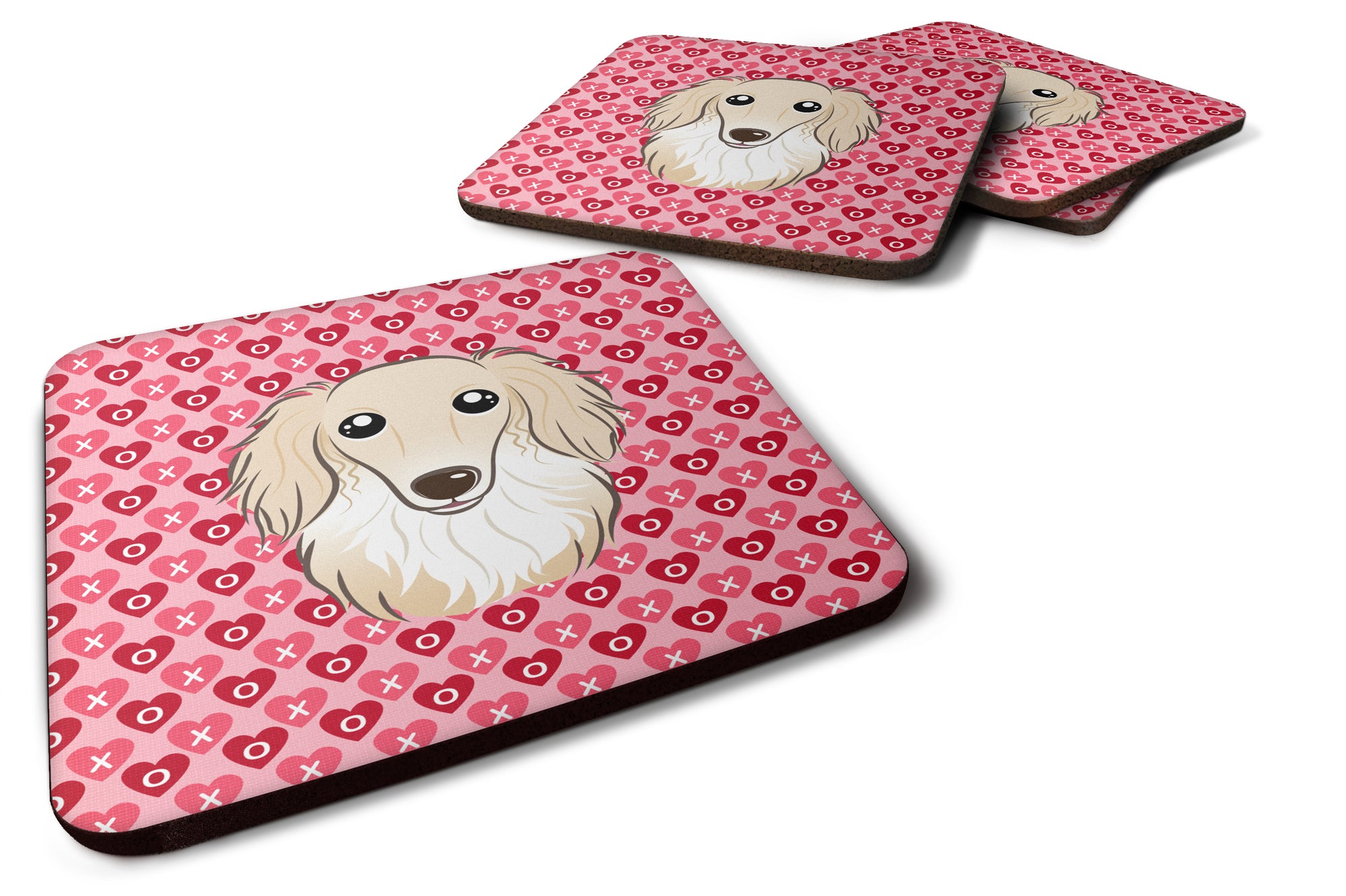 Longhair Creme Dachshund Hearts Foam Coaster Set of 4 BB5282FC - the-store.com