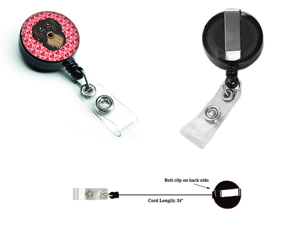 Longhair Black and Tan Dachshund Hearts Retractable Badge Reel BB5283BR  the-store.com.