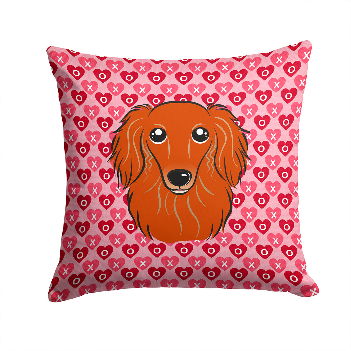 Longhair Red Dachshund Hearts Fabric Decorative Pillow BB5284PW1414 - the-store.com