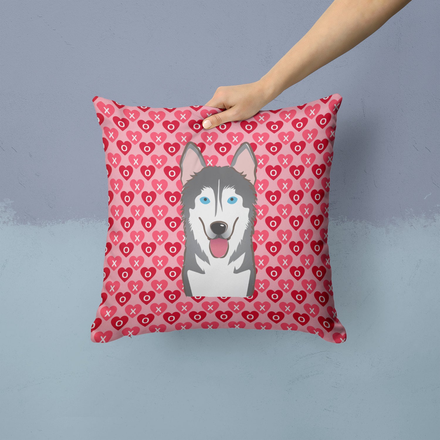 Alaskan Malamute Hearts Fabric Decorative Pillow BB5288PW1414 - the-store.com