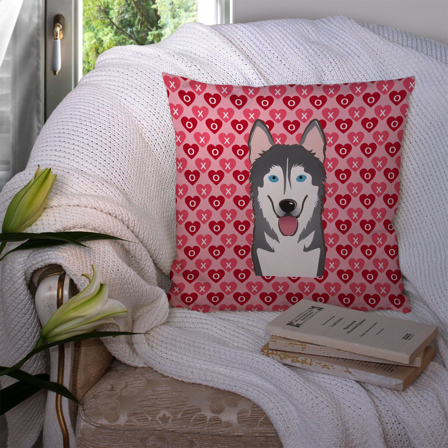 Alaskan Malamute Hearts Fabric Decorative Pillow BB5288PW1414 - the-store.com