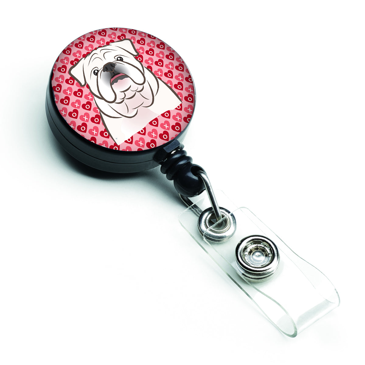 White English Bulldog  Hearts Retractable Badge Reel BB5290BR  the-store.com.