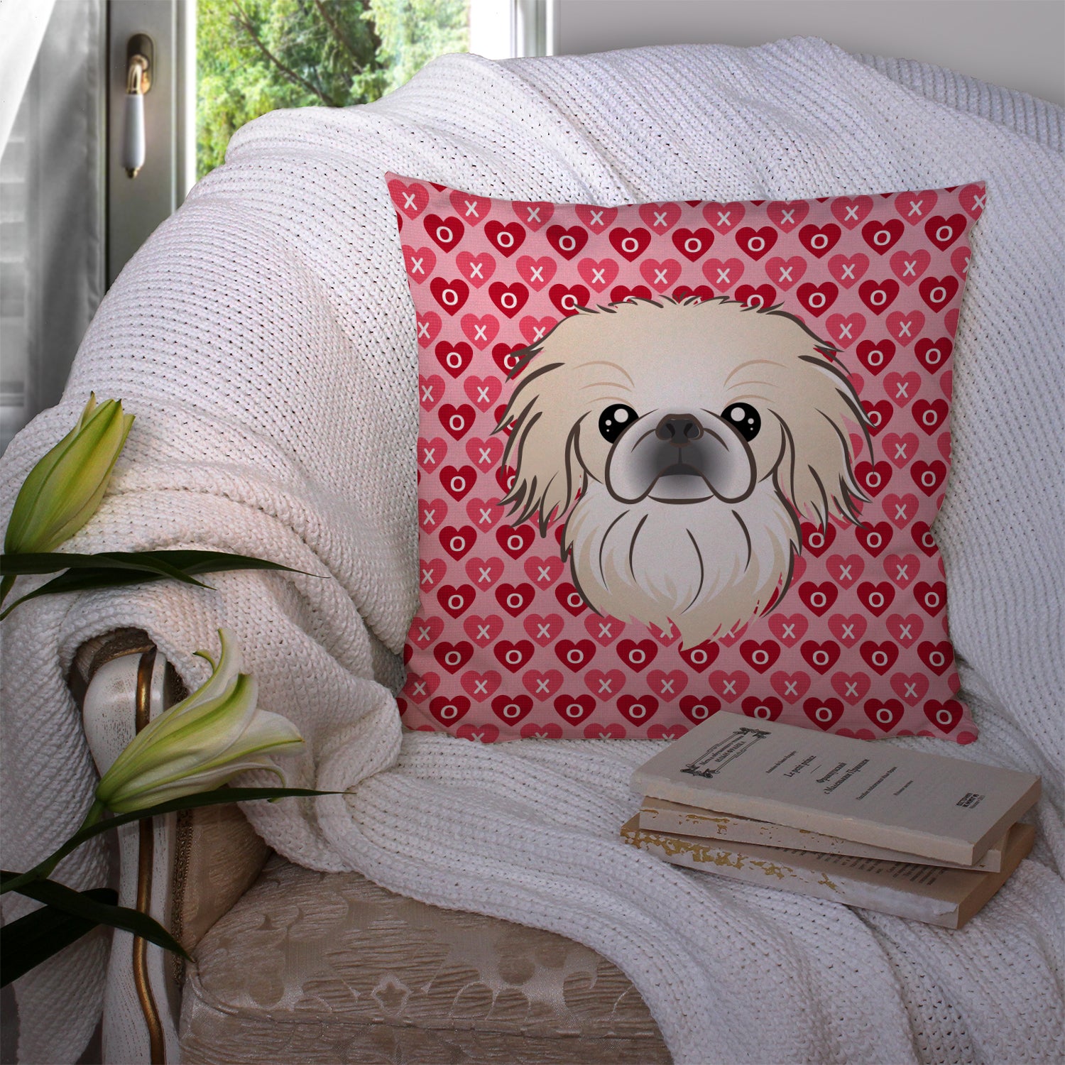 Pekingese Hearts Fabric Decorative Pillow BB5291PW1414 - the-store.com