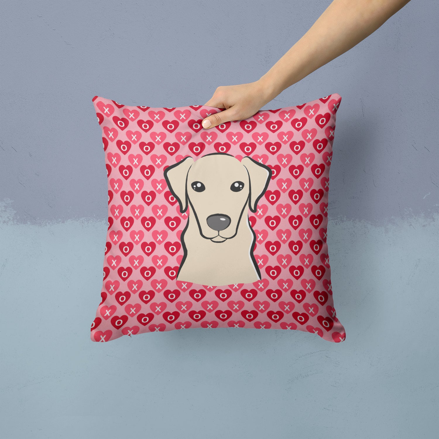 Yellow Labrador Hearts Fabric Decorative Pillow BB5292PW1414 - the-store.com