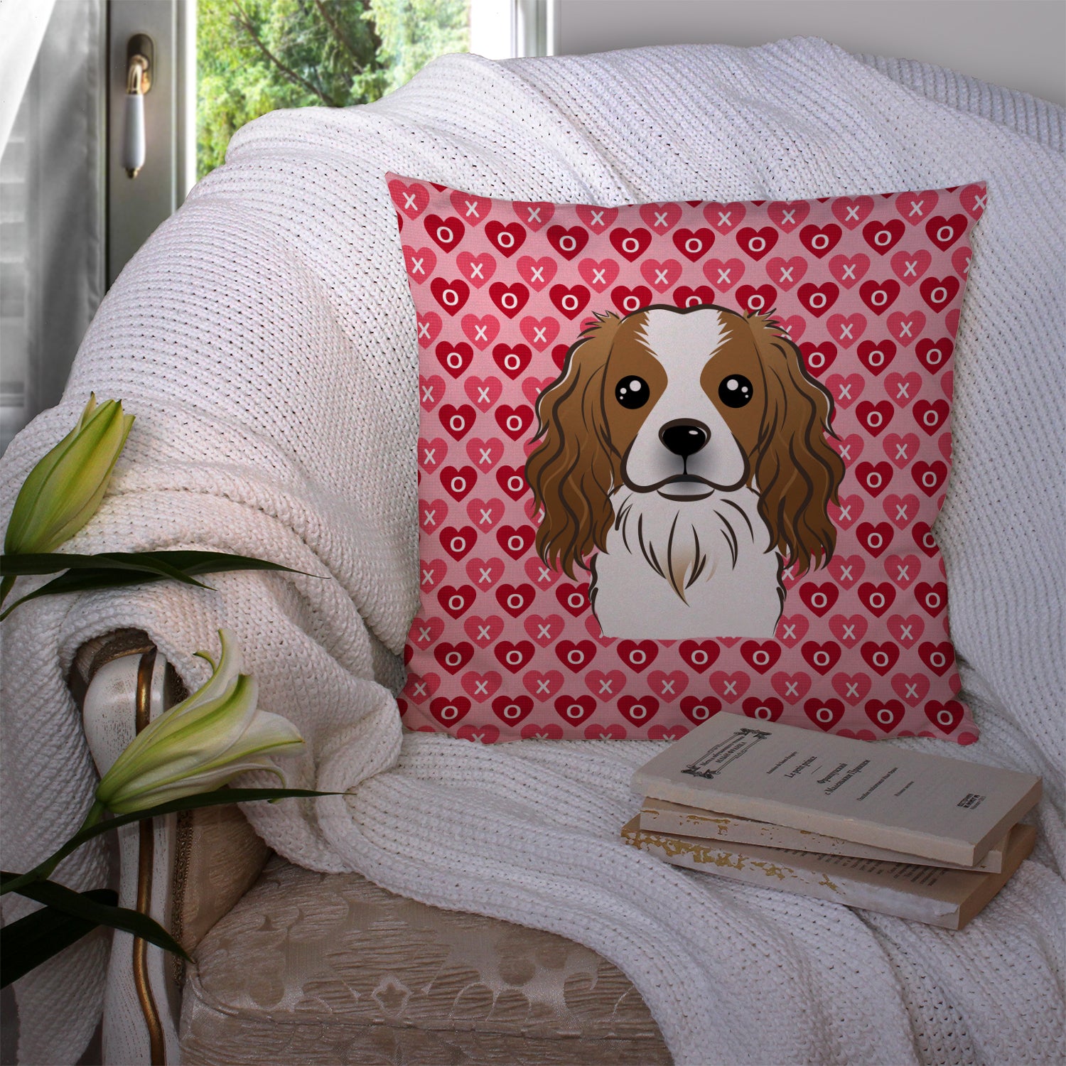 Cavalier Spaniel Hearts Fabric Decorative Pillow BB5294PW1414 - the-store.com