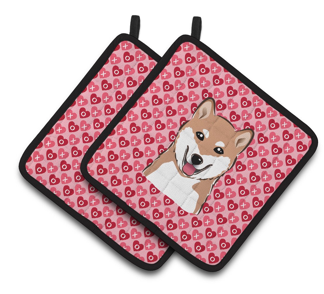 Shiba Inu Hearts Pair of Pot Holders BB5295PTHD by Caroline&#39;s Treasures