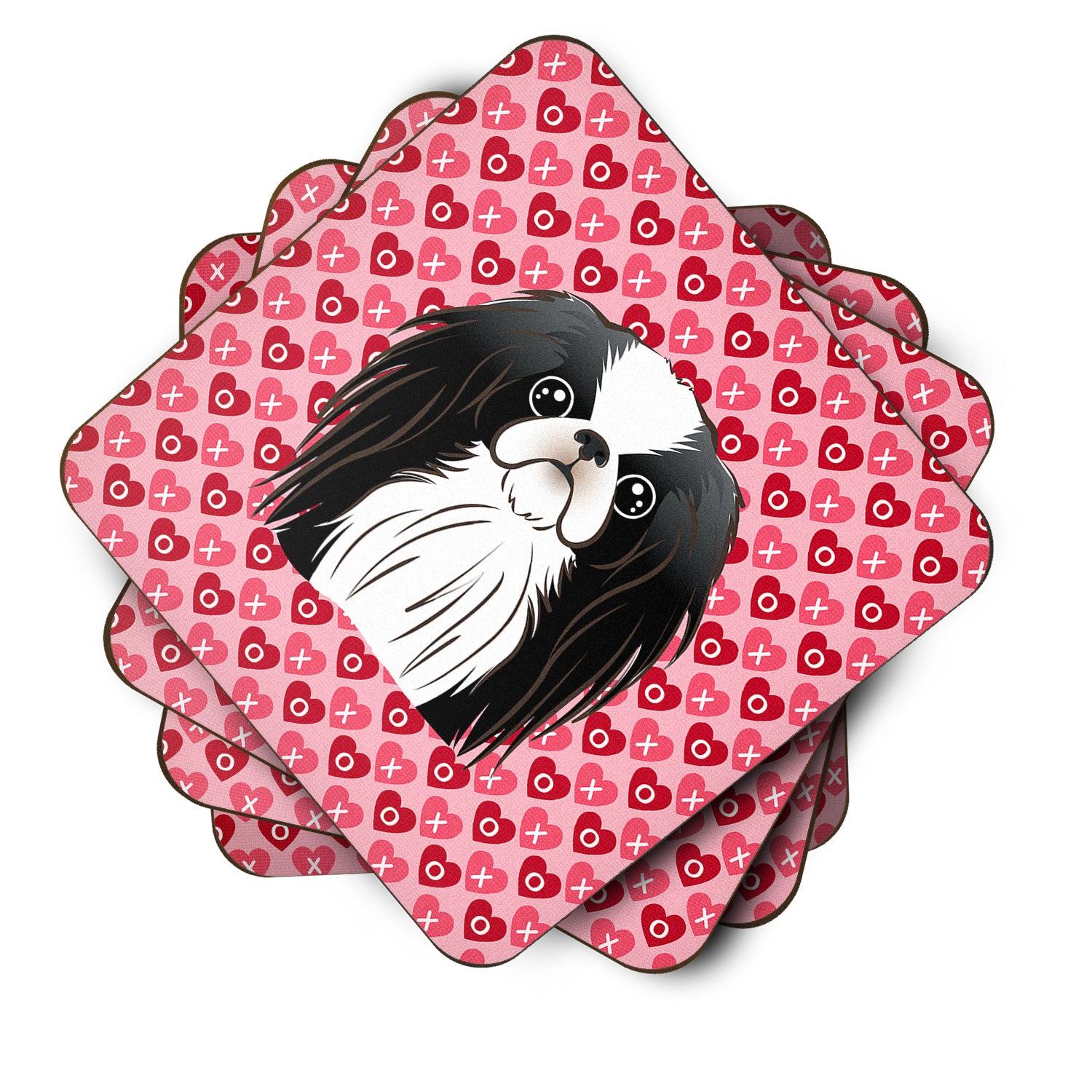 Japanese Chin Hearts Foam Coaster Set of 4 BB5300FC - the-store.com