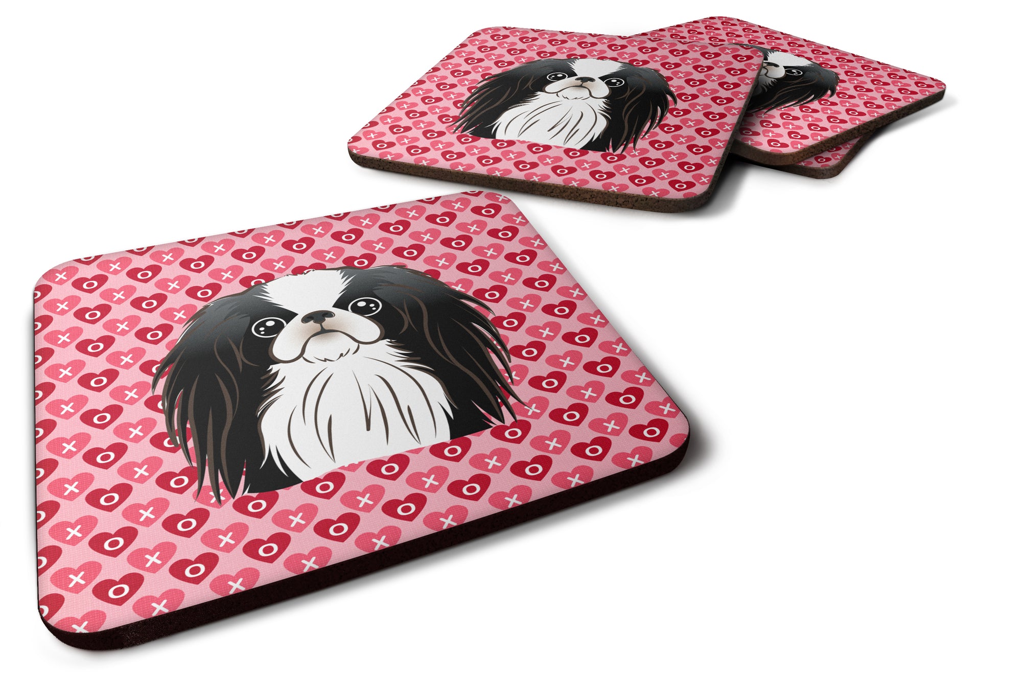 Japanese Chin Hearts Foam Coaster Set of 4 BB5300FC - the-store.com