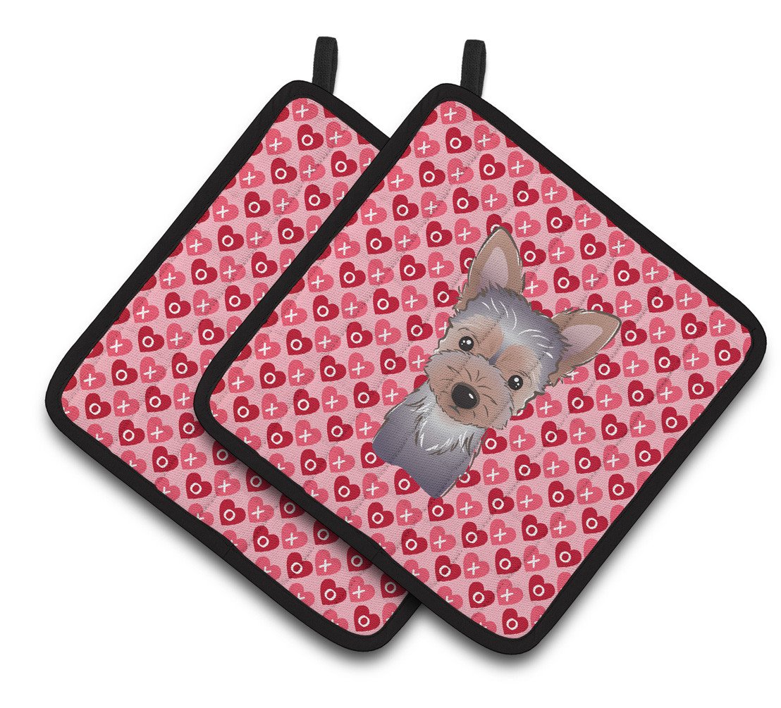 Yorkie Puppy Hearts Pair of Pot Holders BB5302PTHD by Caroline&#39;s Treasures