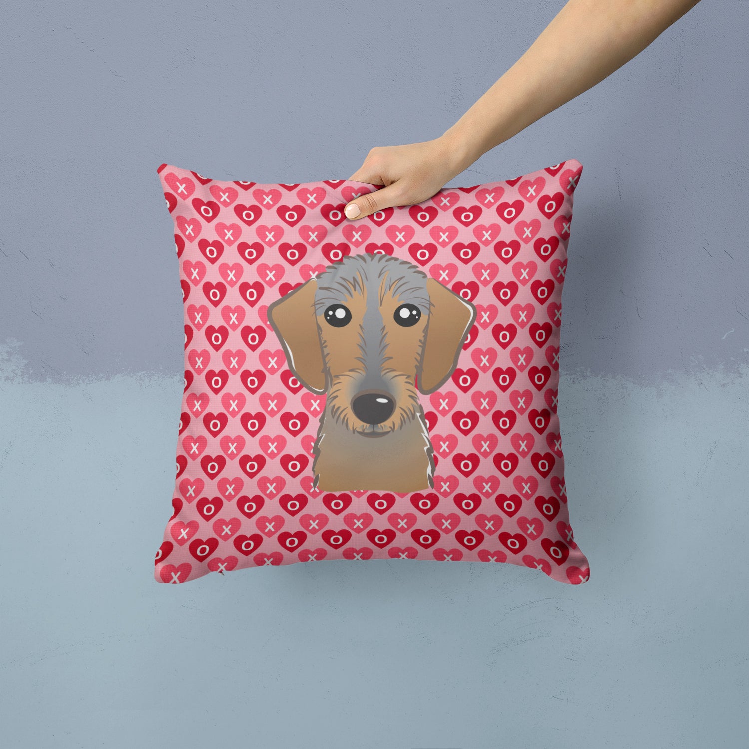 Wirehaired Dachshund Hearts Fabric Decorative Pillow BB5303PW1414 - the-store.com