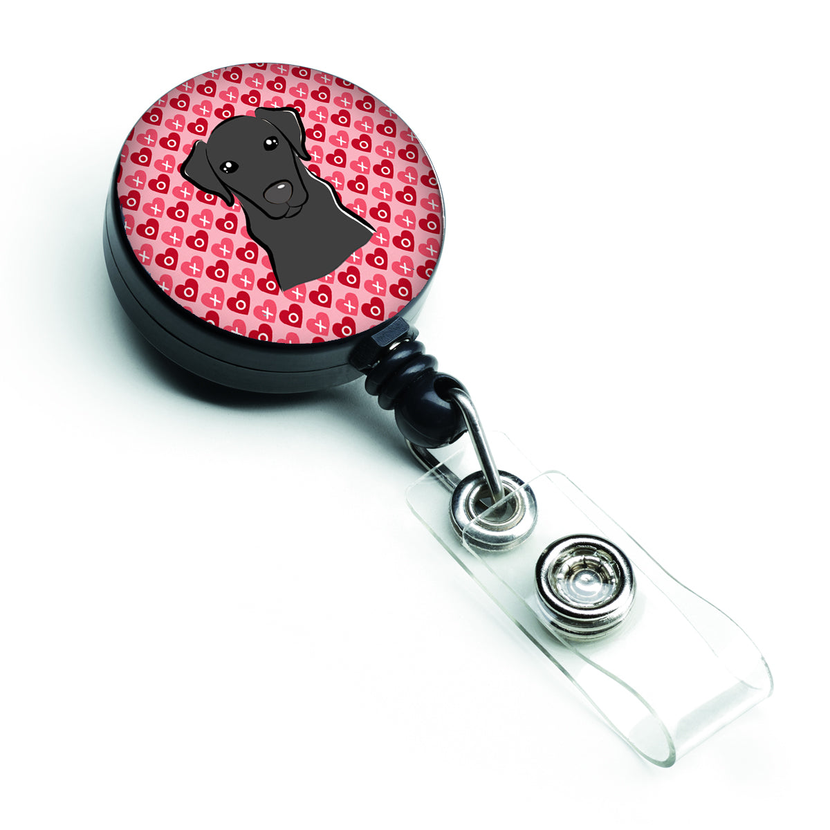 Black Labrador Hearts Retractable Badge Reel BB5305BR  the-store.com.