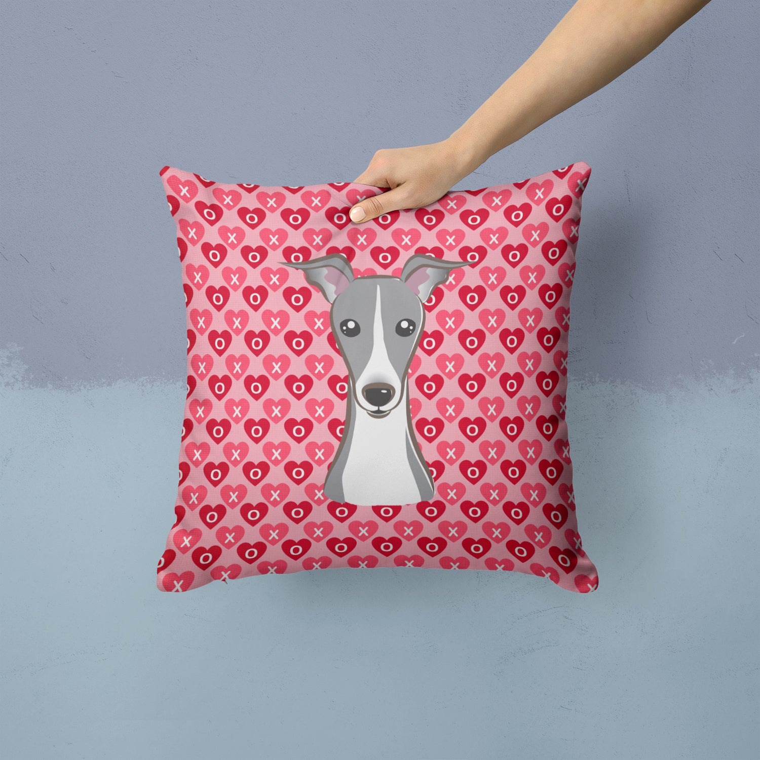 Italian Greyhound Hearts Fabric Decorative Pillow BB5306PW1414 - the-store.com