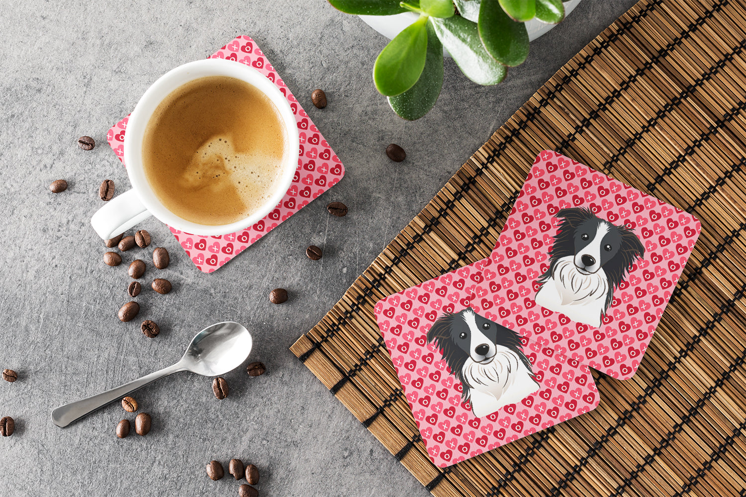 Border Collie Hearts Foam Coaster Set of 4 BB5311FC - the-store.com