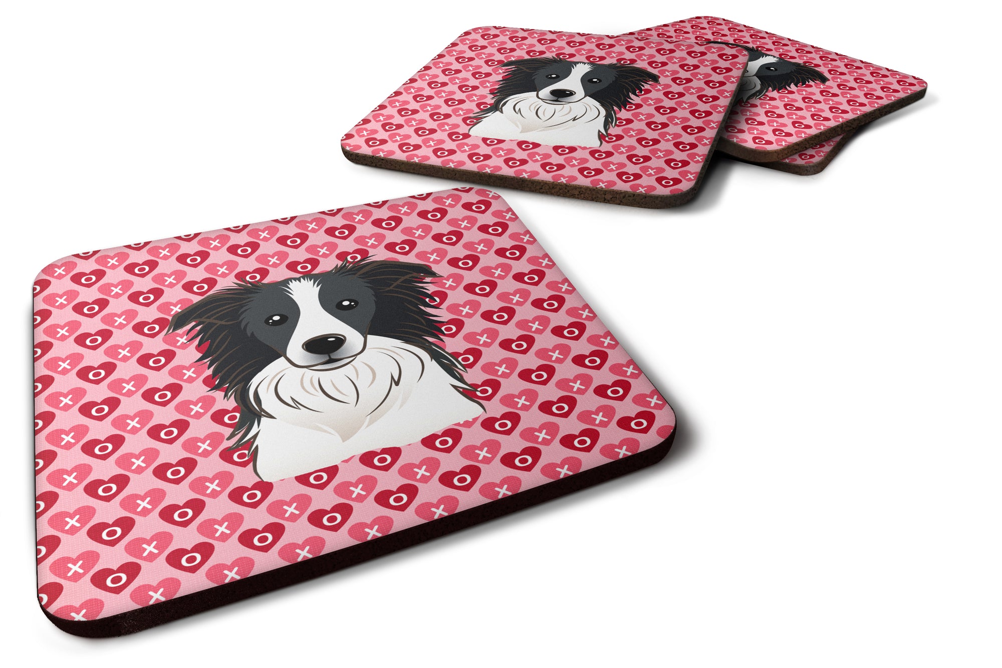 Border Collie Hearts Foam Coaster Set of 4 BB5311FC - the-store.com