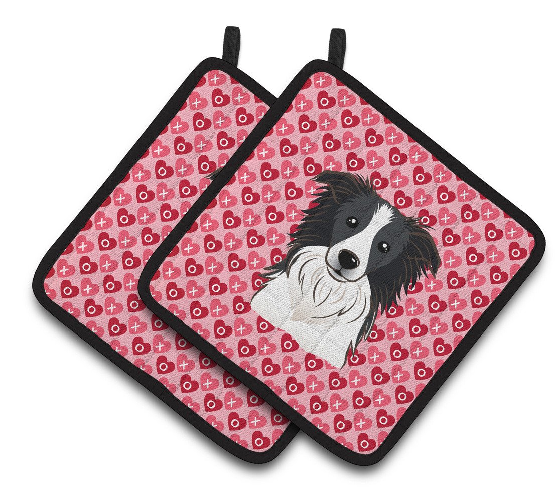 Border Collie Hearts Pair of Pot Holders BB5311PTHD by Caroline&#39;s Treasures