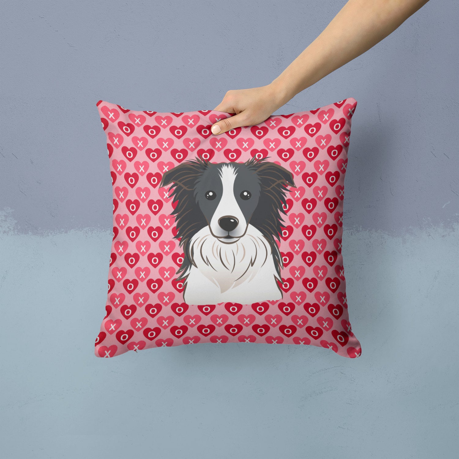 Border Collie Hearts Fabric Decorative Pillow BB5311PW1414 - the-store.com