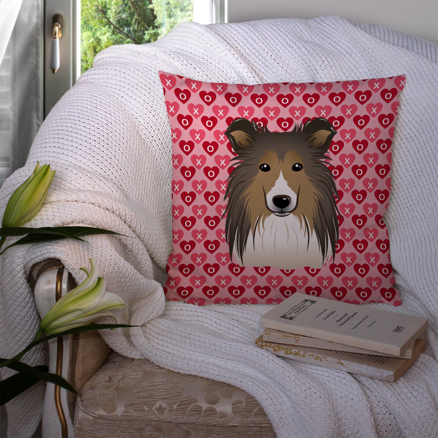 Sheltie Hearts Fabric Decorative Pillow BB5312PW1414 - the-store.com