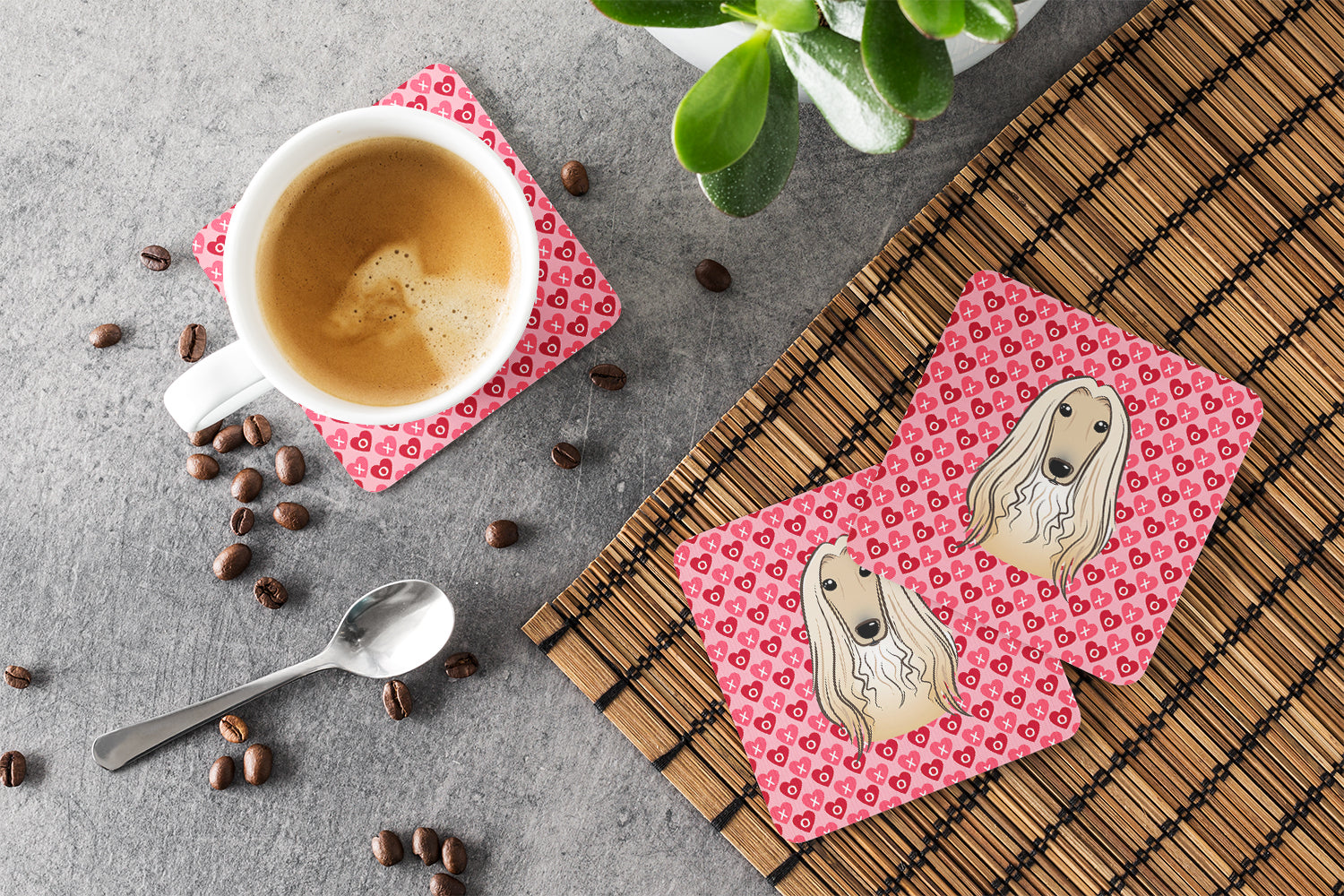 Afghan Hound Hearts Foam Coaster Set of 4 BB5314FC - the-store.com