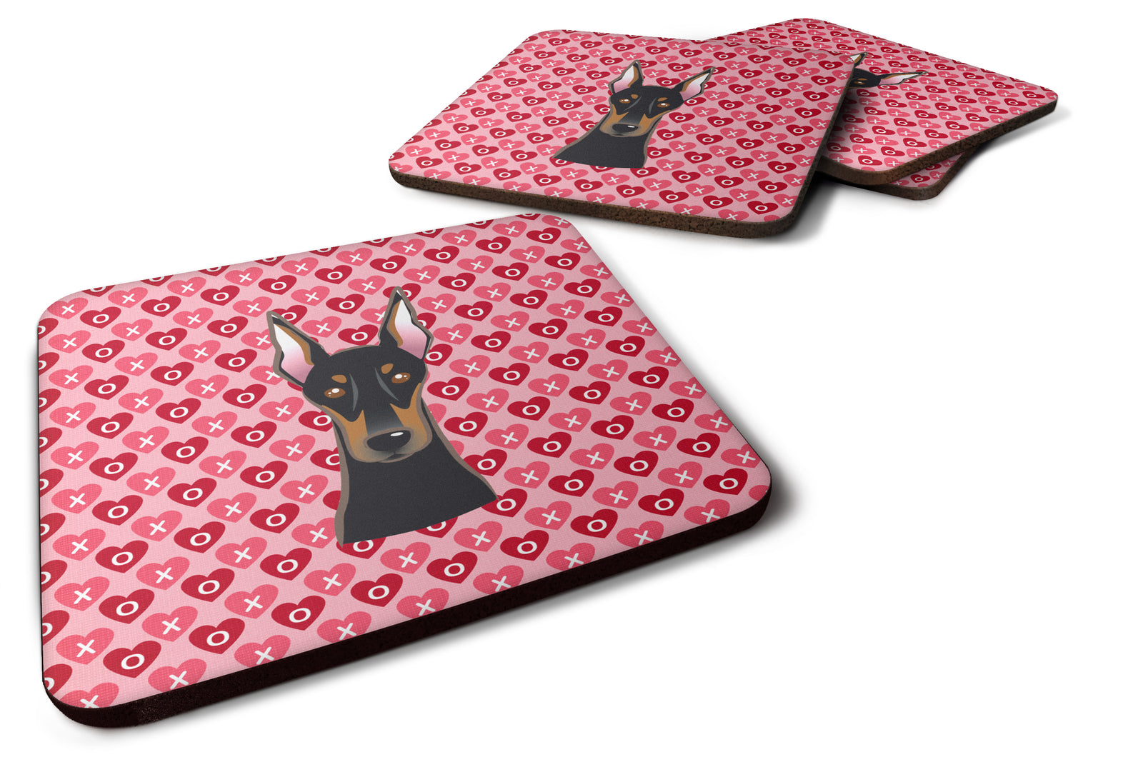 Doberman Pinscher Hearts Foam Coaster Set of 4 BB5315FC - the-store.com