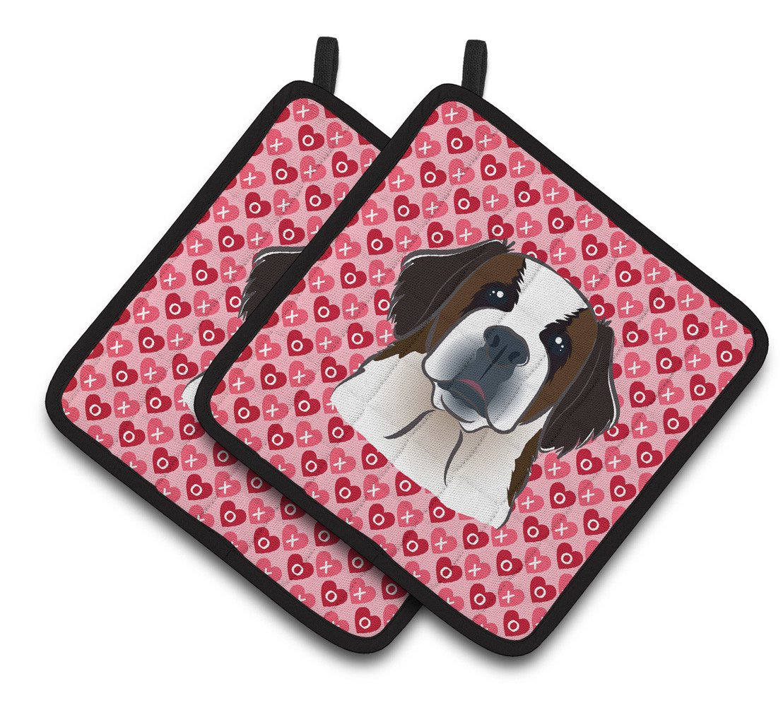 Saint Bernard Hearts Pair of Pot Holders BB5316PTHD by Caroline&#39;s Treasures