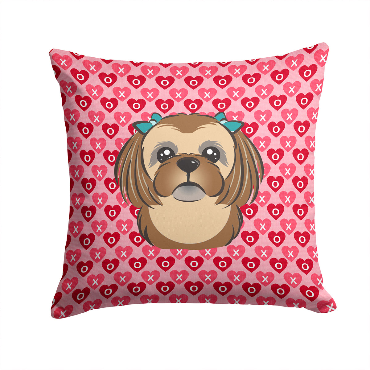 Chocolate Brown Shih Tzu Hearts Fabric Decorative Pillow BB5319PW1414 - the-store.com