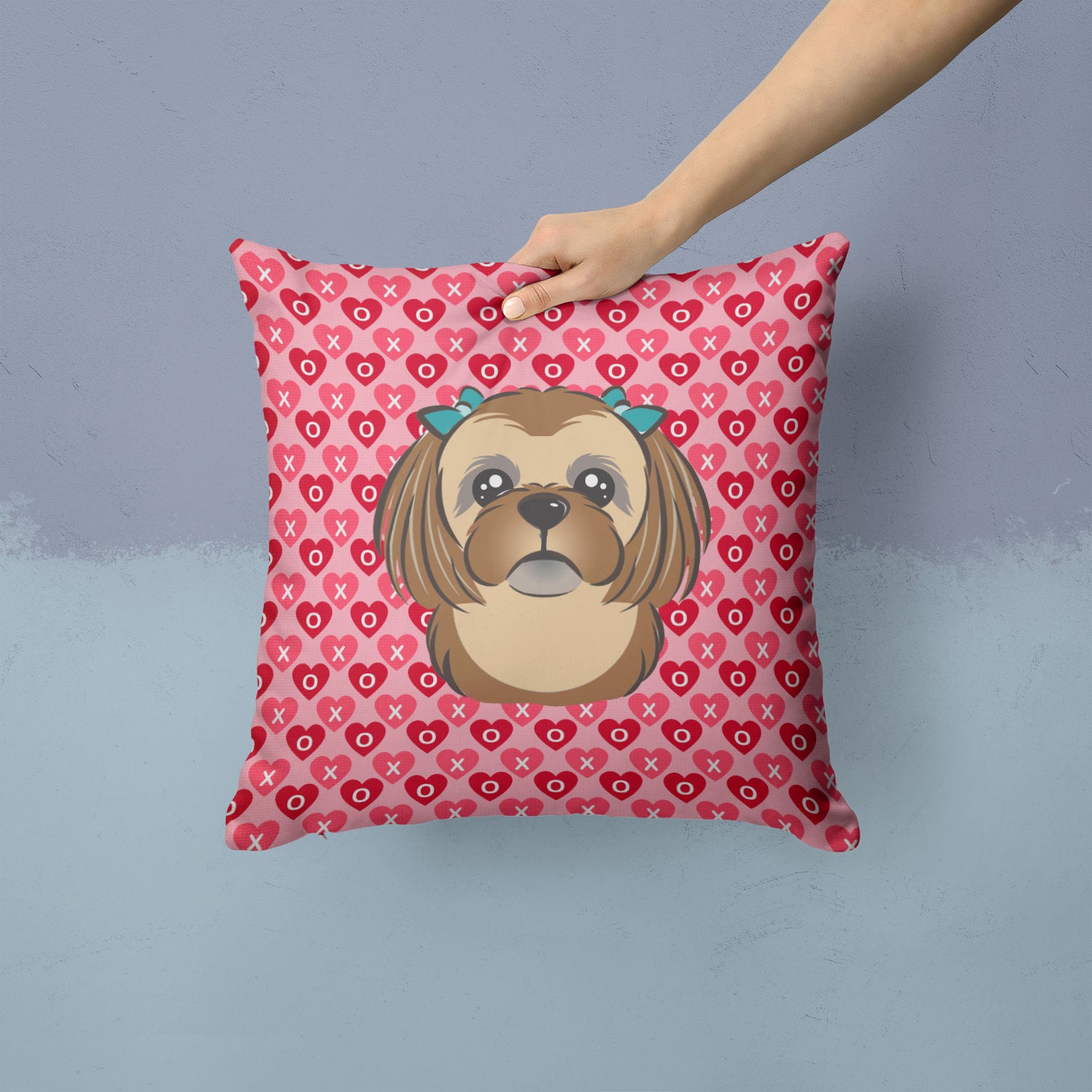 Chocolate Brown Shih Tzu Hearts Fabric Decorative Pillow BB5319PW1414 - the-store.com