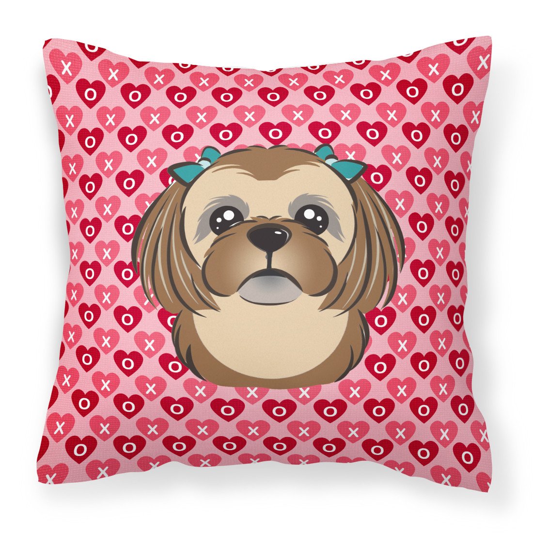 Chocolate Brown Shih Tzu Hearts Fabric Decorative Pillow BB5319PW1818 by Caroline&#39;s Treasures