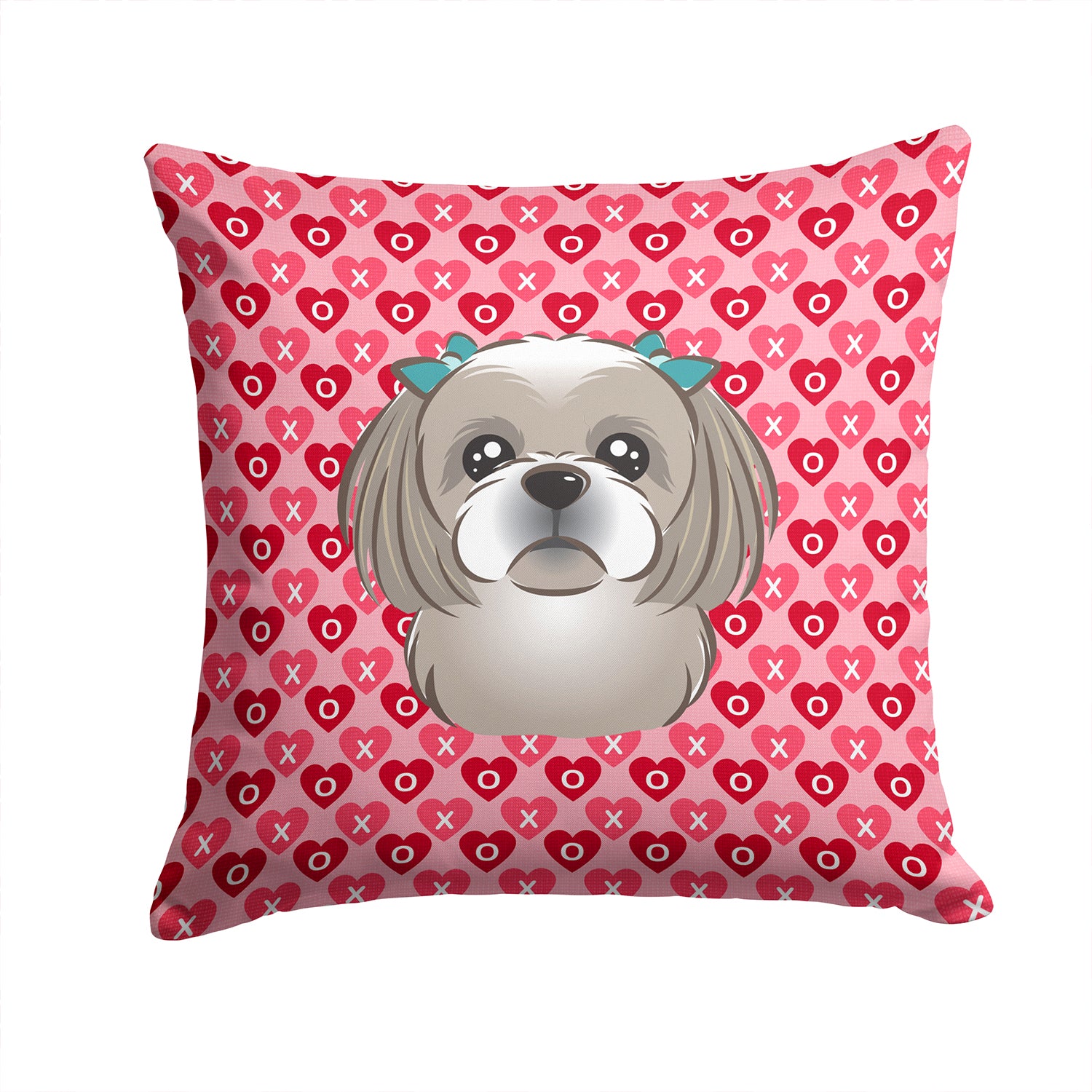 Gray Silver Shih Tzu Hearts Fabric Decorative Pillow BB5320PW1414 - the-store.com