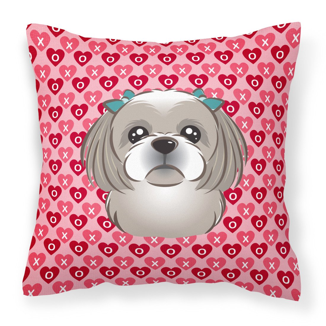 Gray Silver Shih Tzu Hearts Fabric Decorative Pillow BB5320PW1818 by Caroline's Treasures