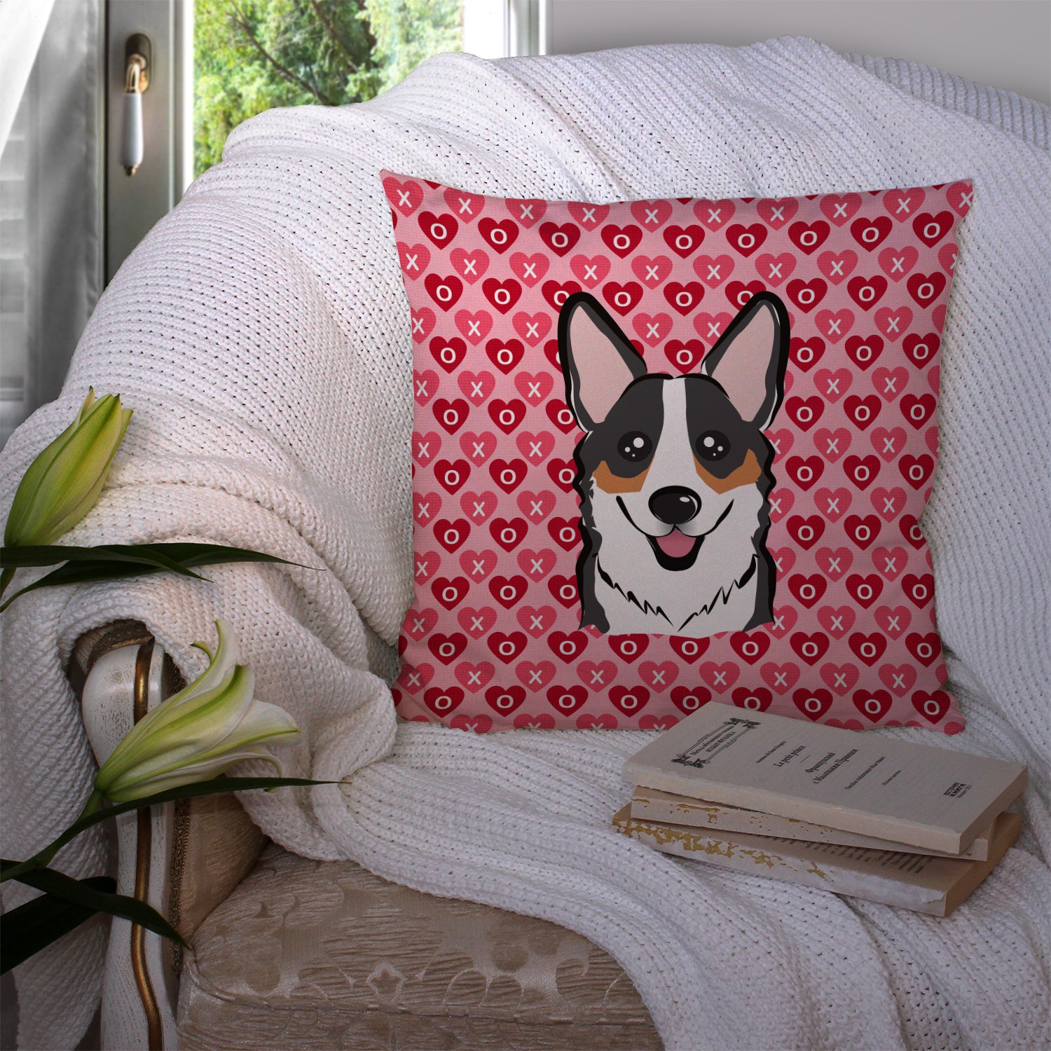 Tricolor Corgi Hearts Fabric Decorative Pillow BB5325PW1414 - the-store.com