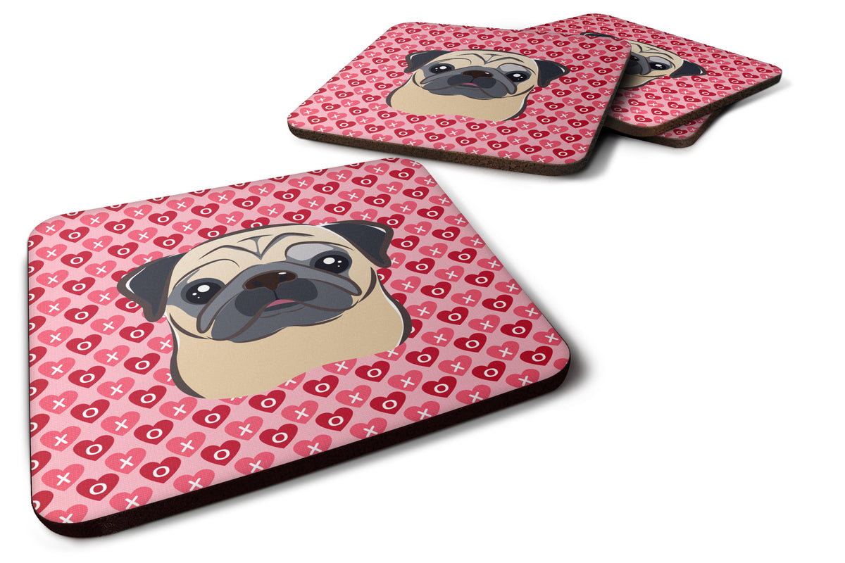 Fawn Pug Hearts Foam Coaster Set of 4 BB5332FC - the-store.com