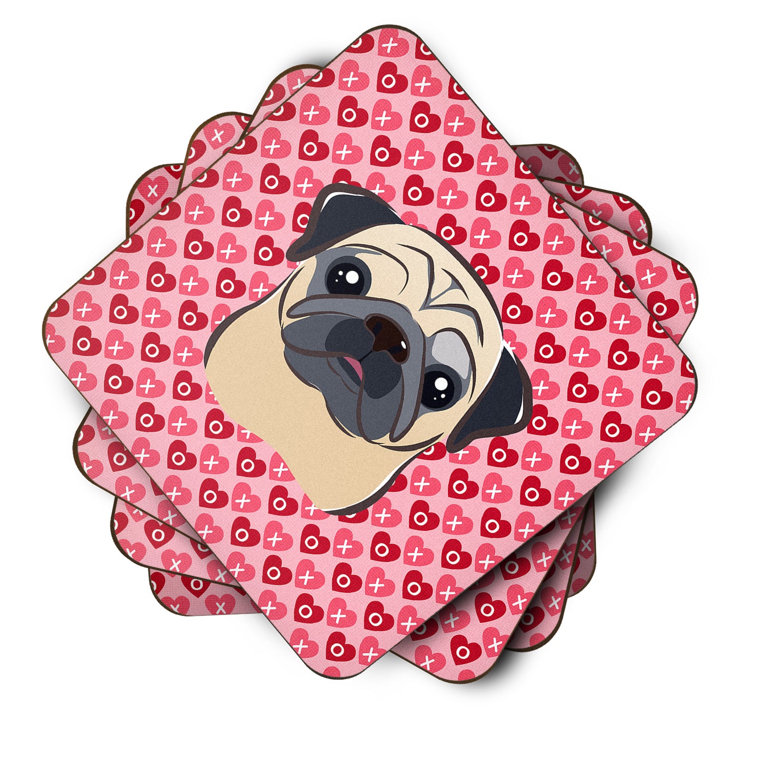 Fawn Pug Hearts Foam Coaster Set of 4 BB5332FC - the-store.com