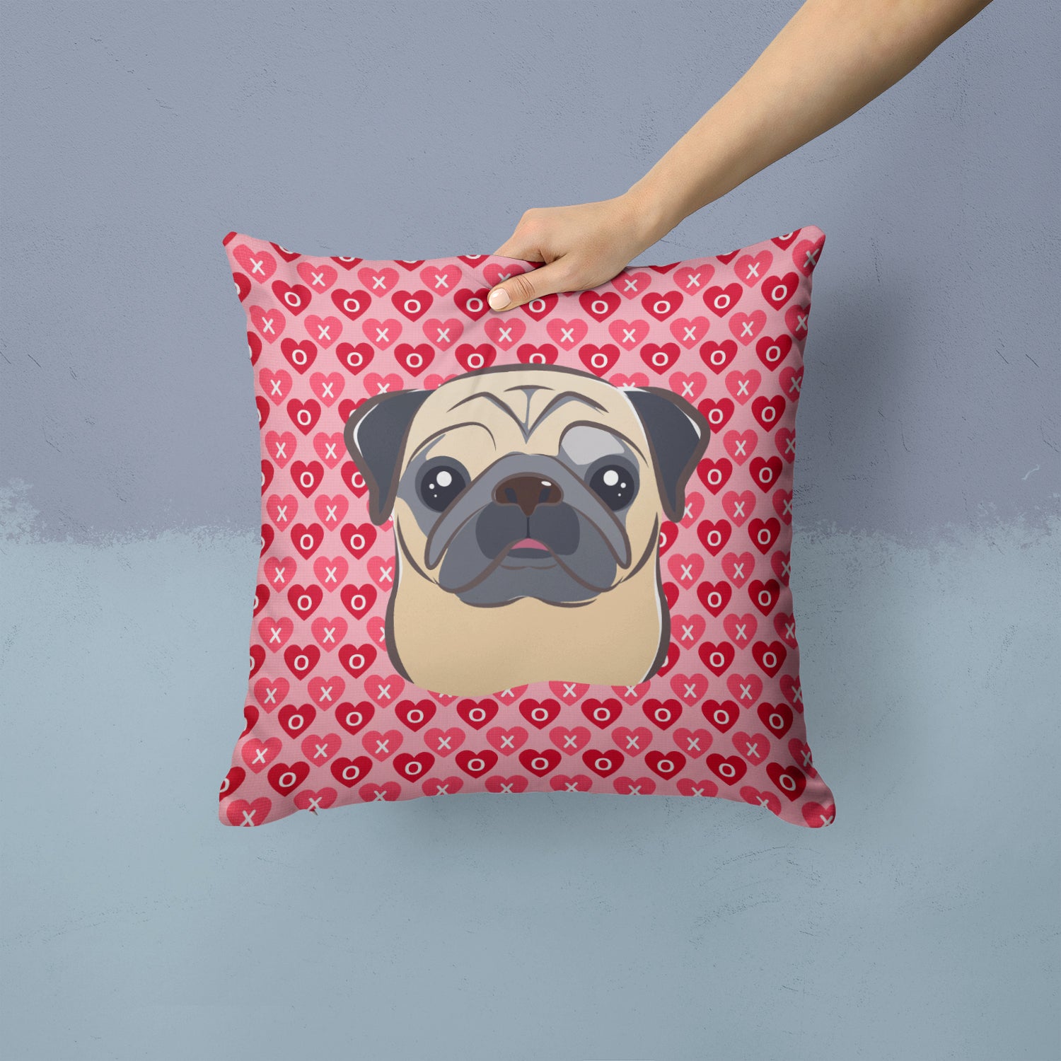 Fawn Pug Hearts Fabric Decorative Pillow BB5332PW1414 - the-store.com