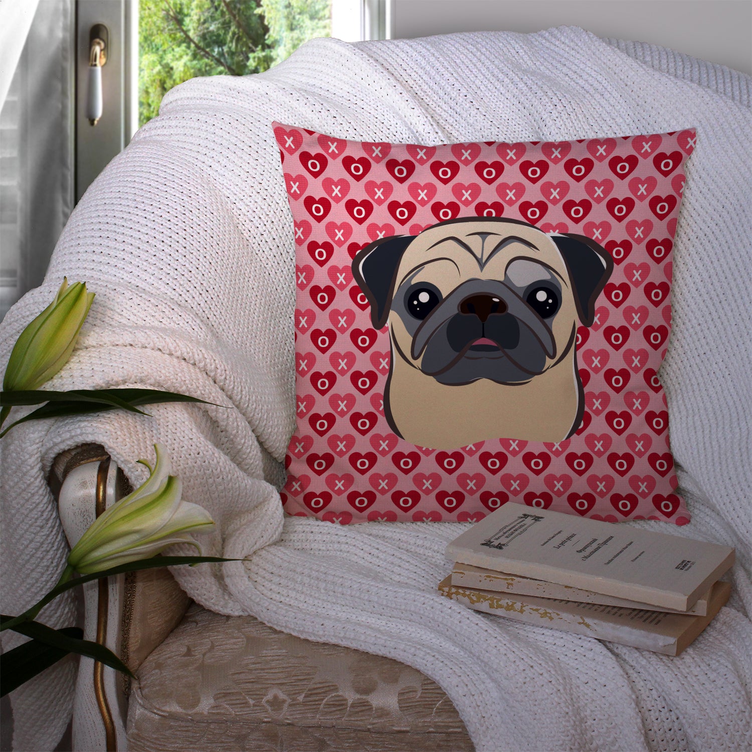 Fawn Pug Hearts Fabric Decorative Pillow BB5332PW1414 - the-store.com