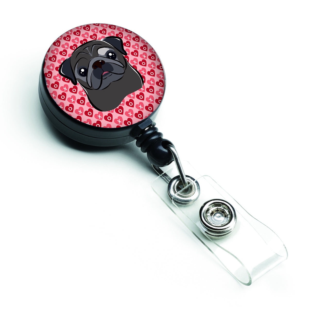 Black Pug Hearts Retractable Badge Reel BB5333BR  the-store.com.