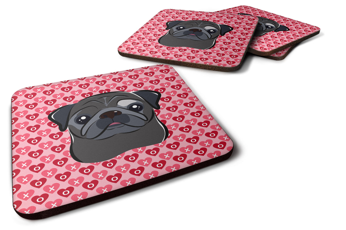 Black Pug Hearts Foam Coaster Set of 4 BB5333FC - the-store.com