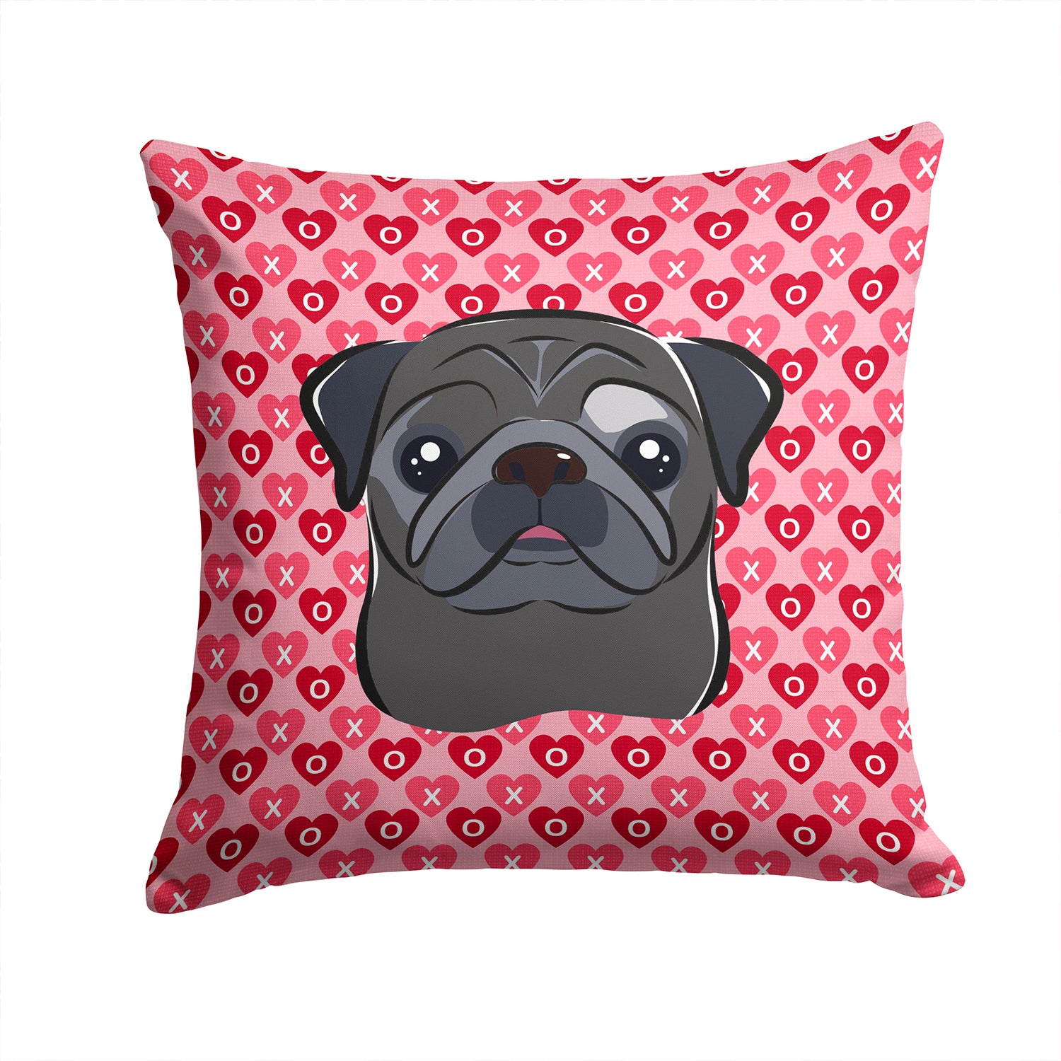 Black Pug Hearts Fabric Decorative Pillow BB5333PW1414 - the-store.com