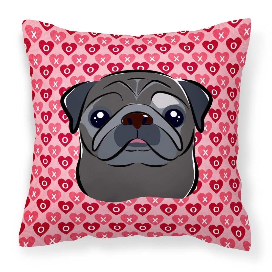 Black Pug Hearts Fabric Decorative Pillow BB5333PW1818 by Caroline&#39;s Treasures