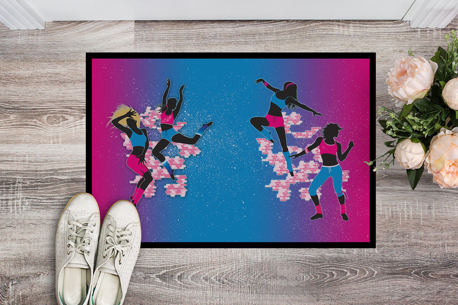 Hip Hop in Pink Blue Indoor or Outdoor Mat 18x27 BB5373MAT - the-store.com