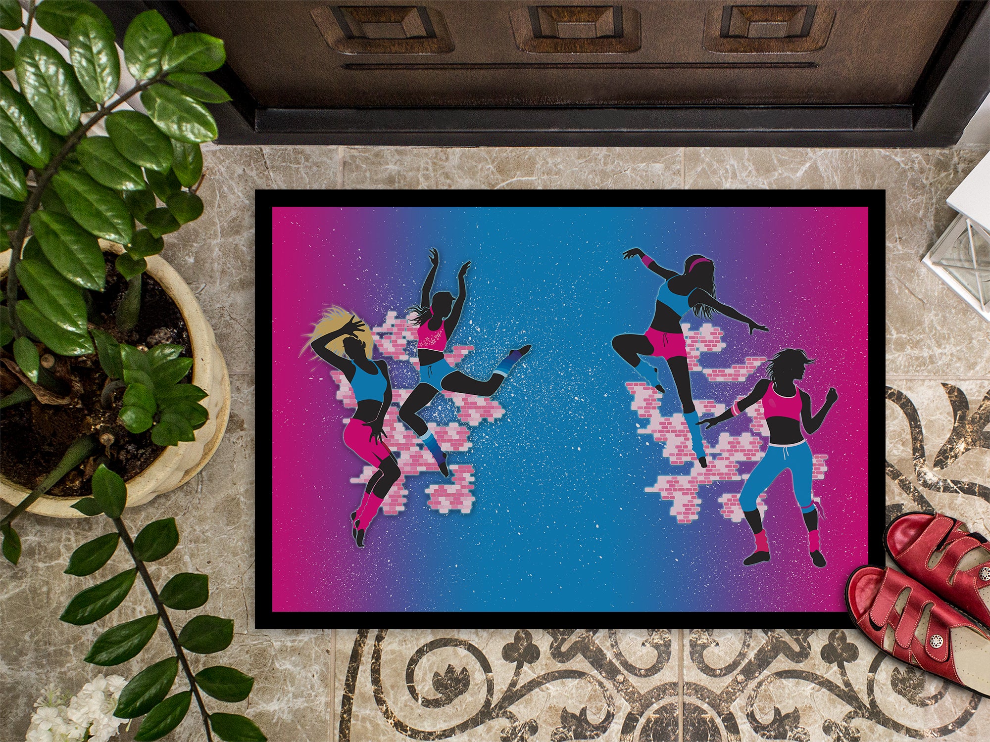 Hip Hop in Pink Blue Indoor or Outdoor Mat 18x27 BB5373MAT - the-store.com