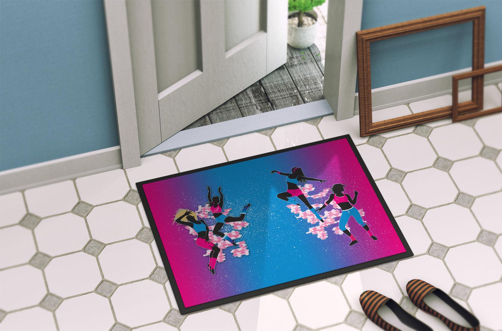 Hip Hop in Pink Blue Indoor or Outdoor Mat 18x27 BB5373MAT - the-store.com