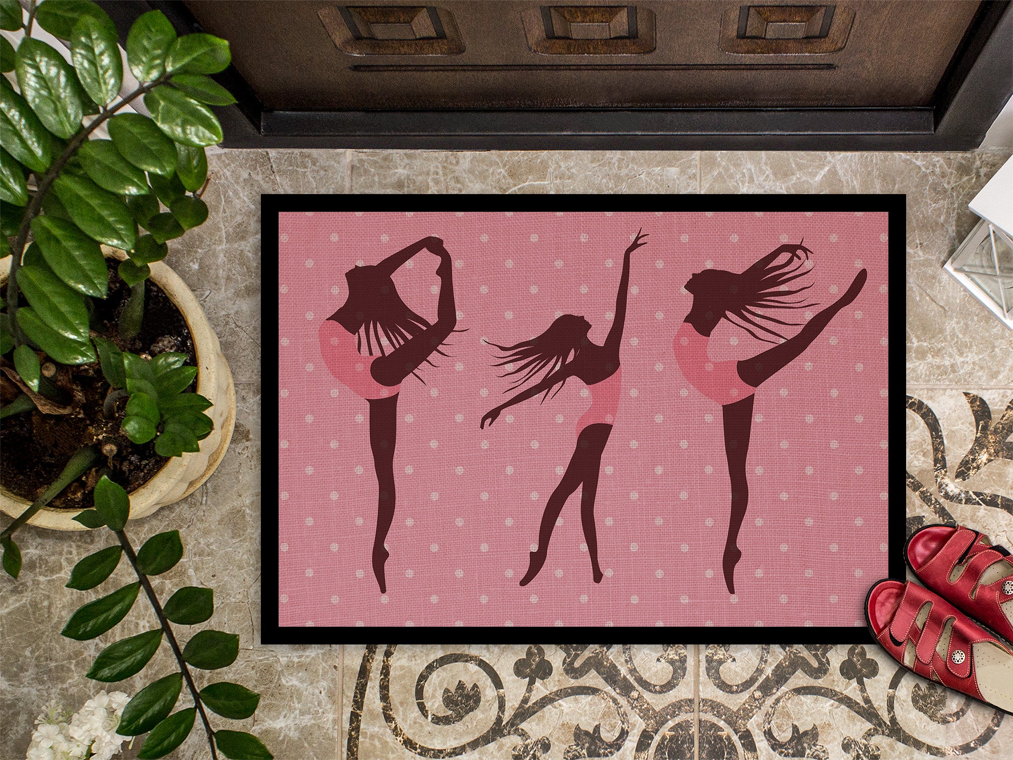 Dancers Linen Pink Polkadots Indoor or Outdoor Mat 18x27 BB5378MAT - the-store.com